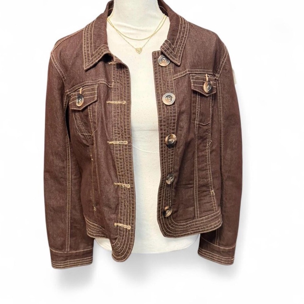 dressbarn Chocolate Brown Denim-Style Jacket